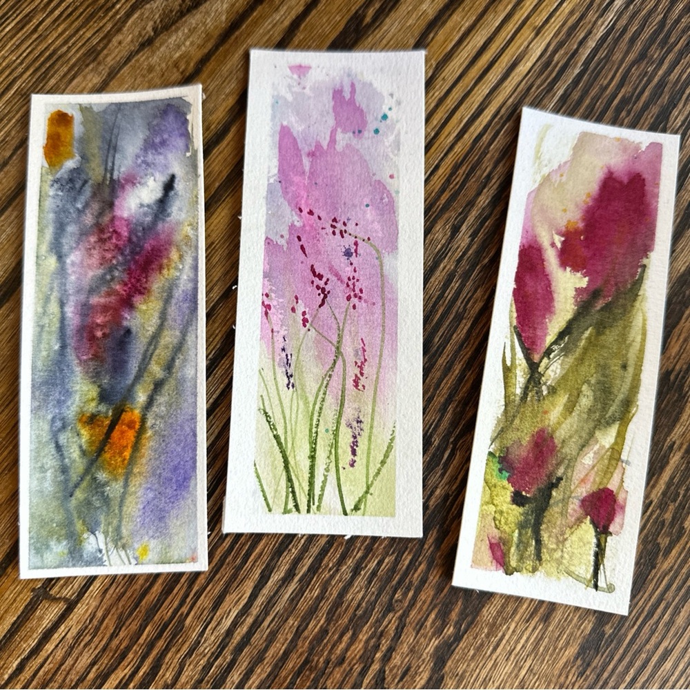Watercolor Floral Bookmark Set - Pink & Purple Accents